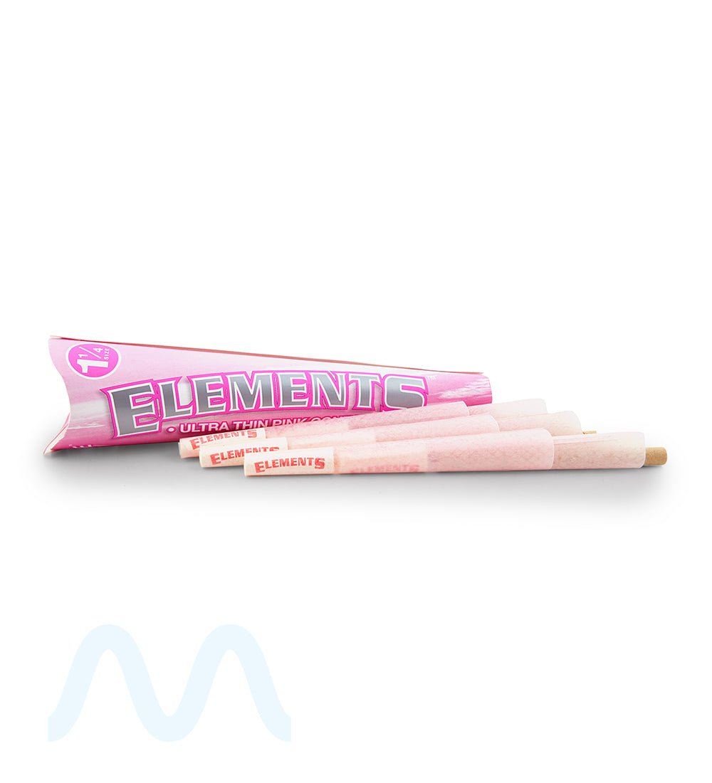 ELEMENTS | 'Retail Display' 1 1/4 Size Ultra Thin Pre - Rolled Cones | 84mm  - Pink Rice Paper - 32 Count - 4