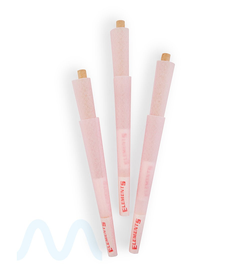 ELEMENTS | 'Retail Display' 1 1/4 Size Ultra Thin Pre - Rolled Cones | 84mm  - Pink Rice Paper - 32 Count - 5