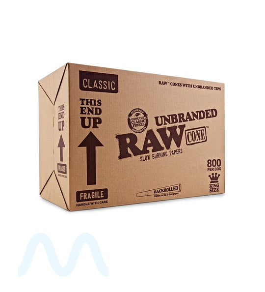 RAW | Classic King Size Pre - Rolled Unbranded Cones | 109mm - Unbleached Paper - 800 Count - 1