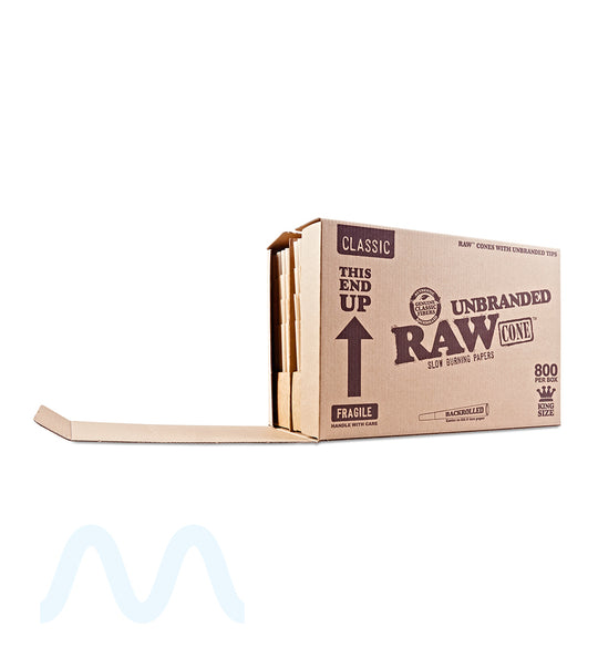 RAW | Classic King Size Pre-Rolled Unbranded Cones | 109mm - Unbleached Paper - 800 Count