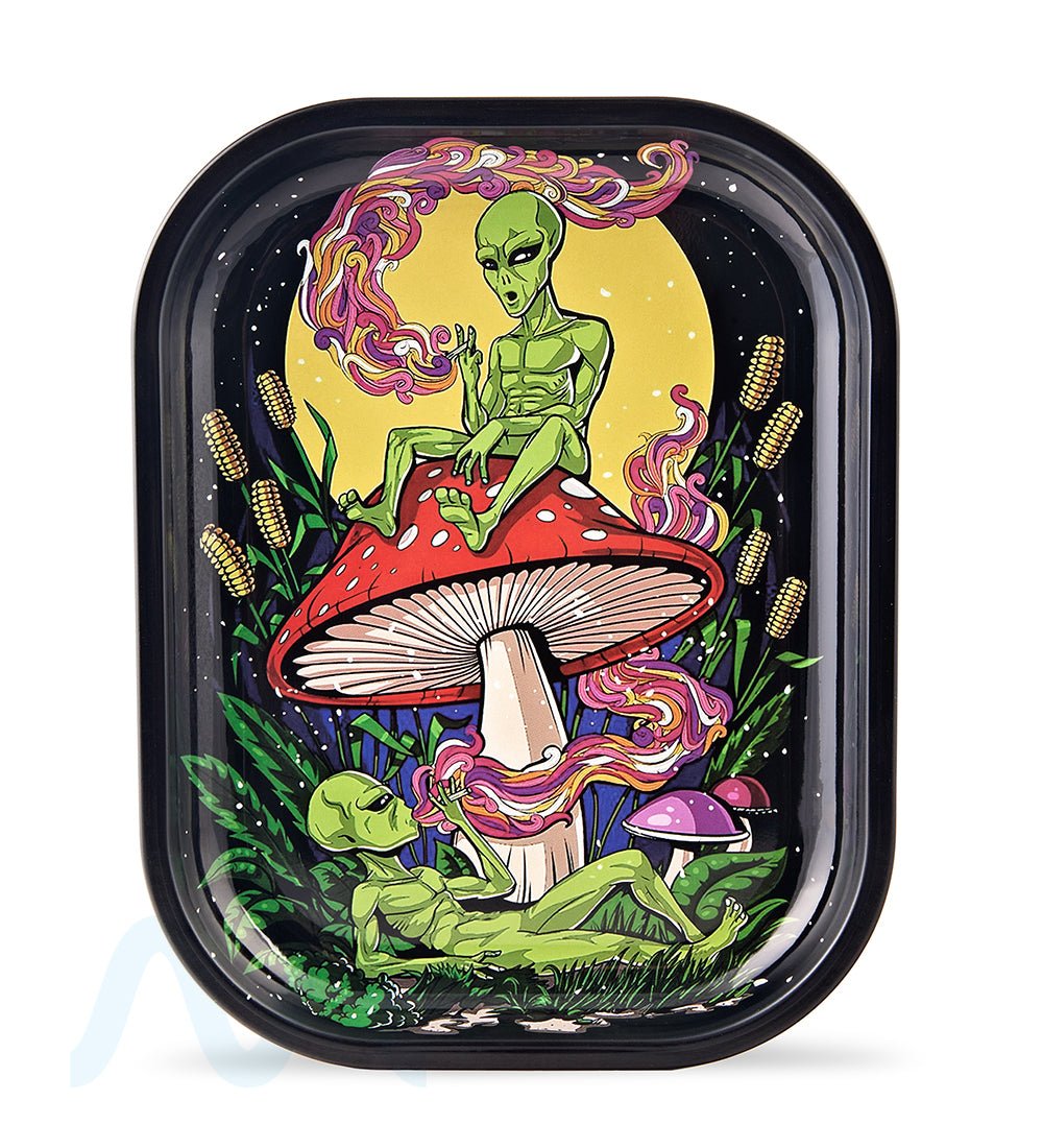 Alien Mushroom Rolling Tray w/ Magnetic Cover | 7in x 5.5in - Mini - Metal - 3