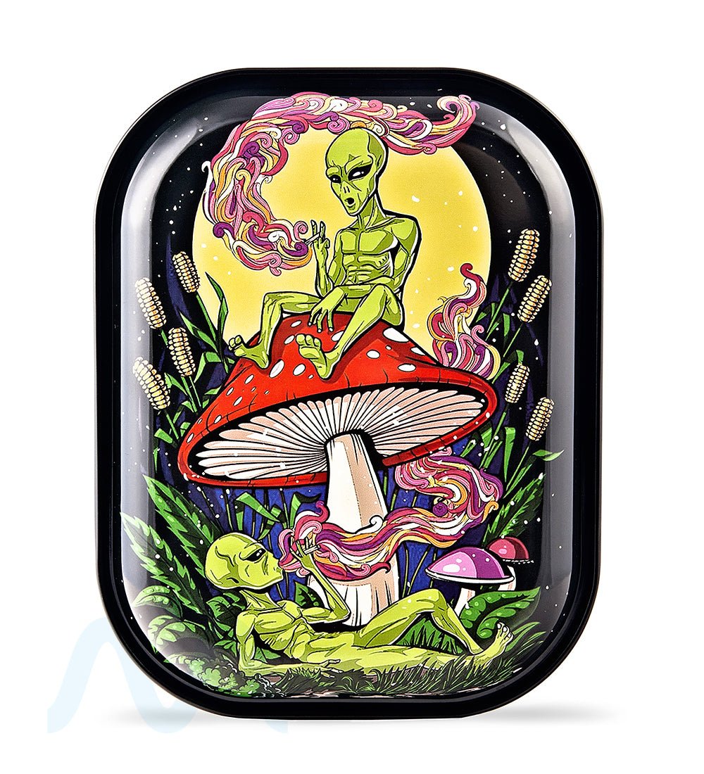 Alien Mushroom Rolling Tray w/ Magnetic Cover | 7in x 5.5in - Mini - Metal - 4