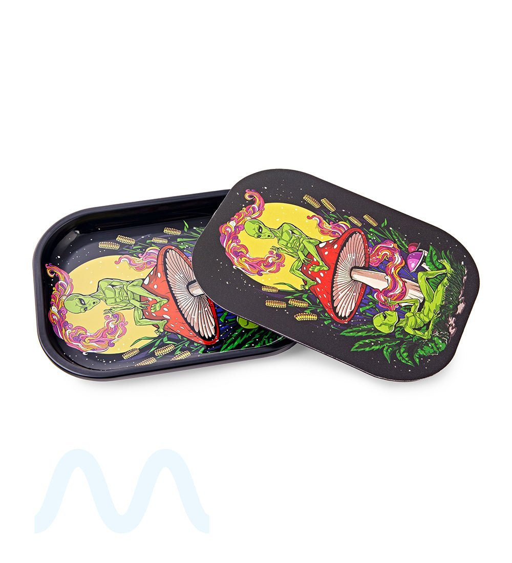 Alien Mushroom Rolling Tray w/ Magnetic Cover | 7in x 5.5in - Mini - Metal - 5