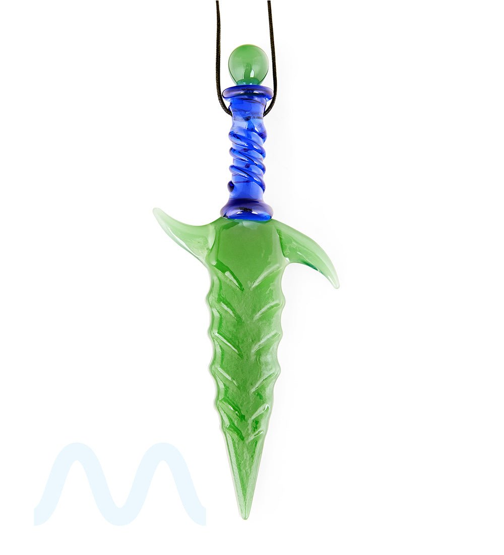 Hunting Dagger Pendant Dab Tool w/ Necklace Strings | 4.75in Long - Glass - Assorted - 1