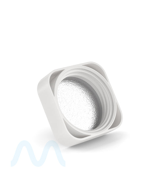 POLLEN GEAR | Child Resistant SoftSquare Push Down & Turn Plastic Caps w/ 3 Layer Foil Liner | 38mm - Matte White - 360 Count