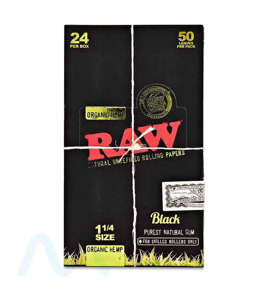 RAW | 'Retail Display' 1 1/4 Size Black Organic Hemp Rolling Papers | 84mm - Classic - 24 Count - 1