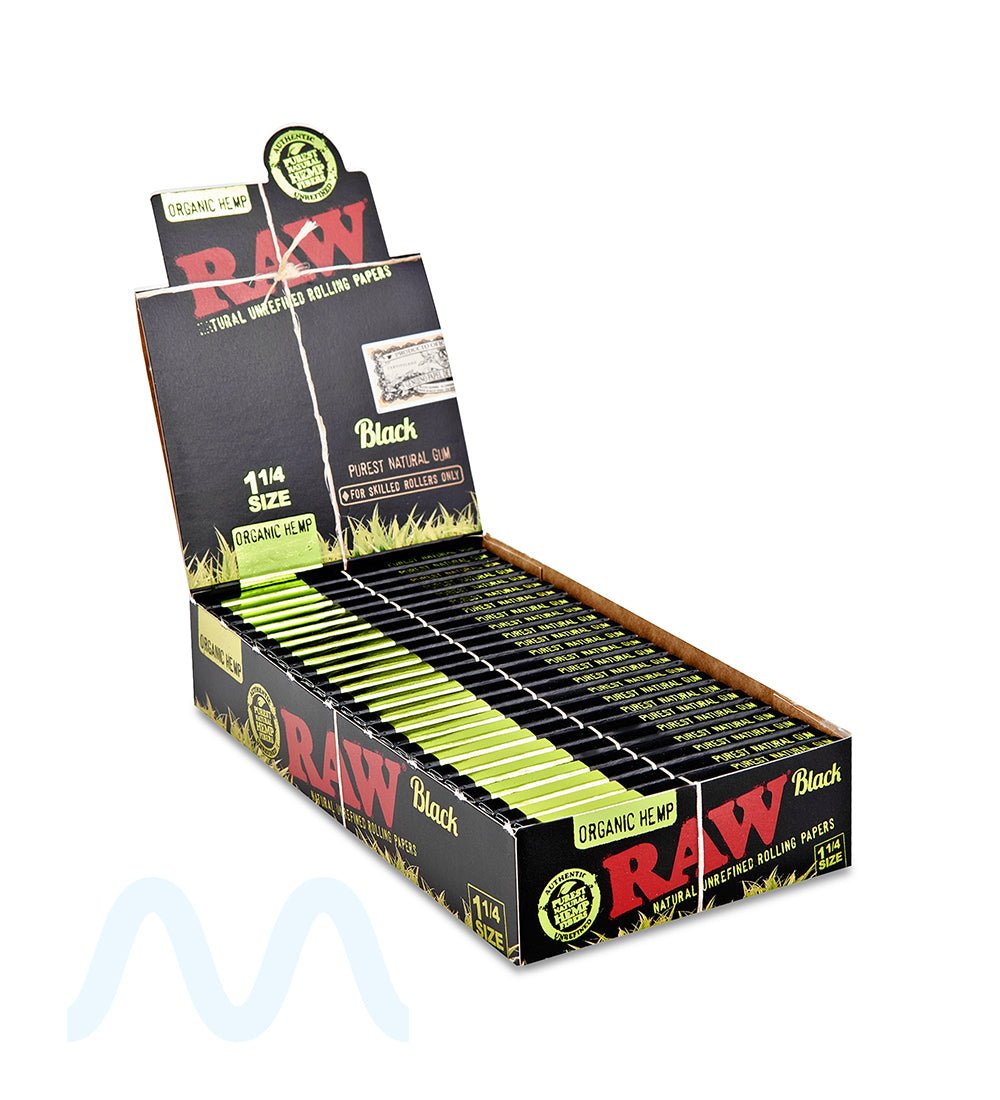 RAW | 'Retail Display' 1 1/4 Size Black Organic Hemp Rolling Papers | 84mm - Classic - 24 Count - 2