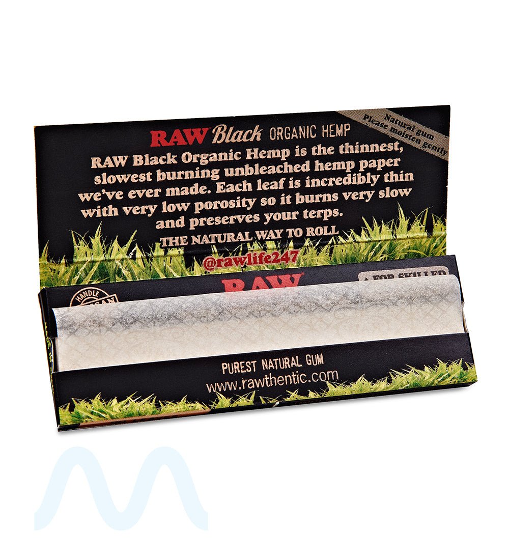 RAW | 'Retail Display' 1 1/4 Size Black Organic Hemp Rolling Papers | 84mm - Classic - 24 Count - 4