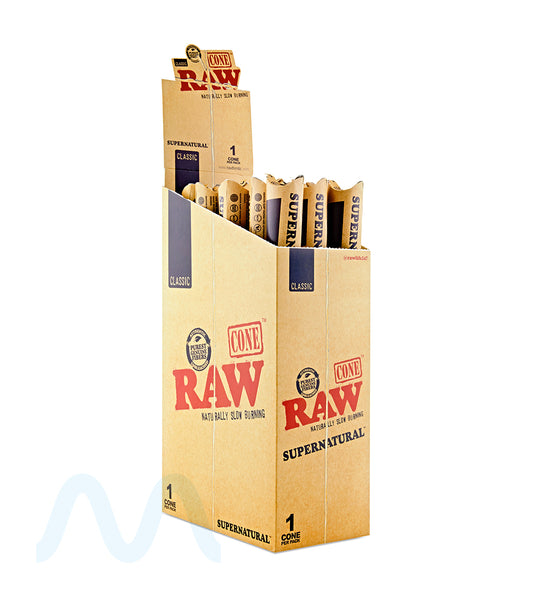 RAW | 'Retail Display' Supernatural Pre-Rolled Cones | 280mm - Unbleached Paper - 15 Count