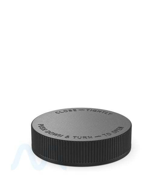 Child Resistant | Ribbed Push Down & Turn Plastic Caps w/ Foam Liner | 63mm - Matte Black - 12 Count