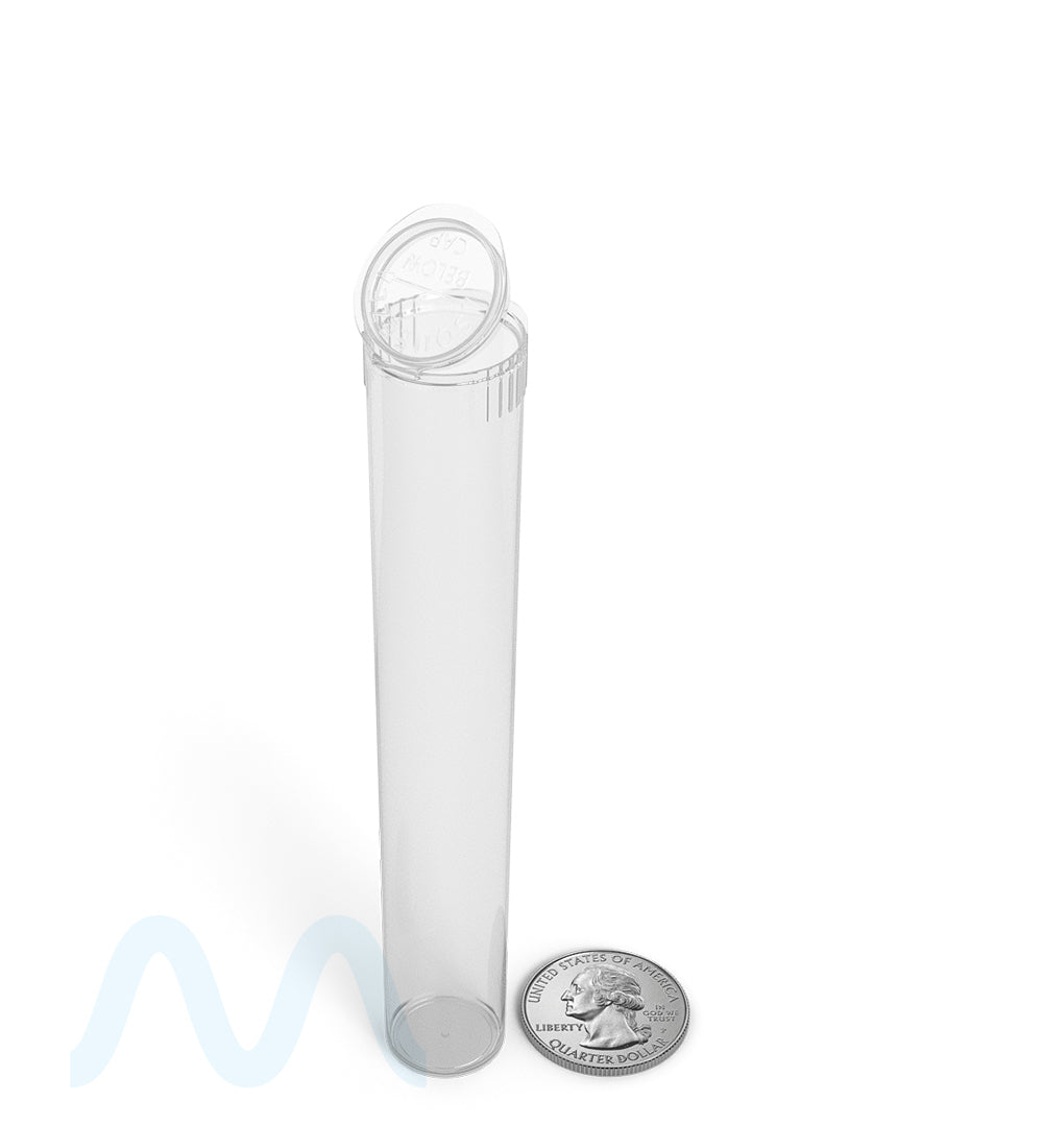 Child Resistant | King Size Pop Top Plastic PCR Pre - Roll Tubes (Open) | 116mm - Clear - 1000 Count - 9