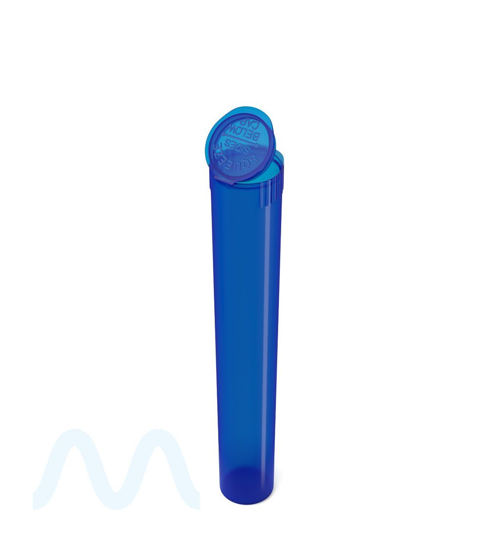 Child Resistant | King Size Pop Top Translucent Plastic Pre - Roll PCR Tubes | 116mm - Blue - 1000 Count - 6