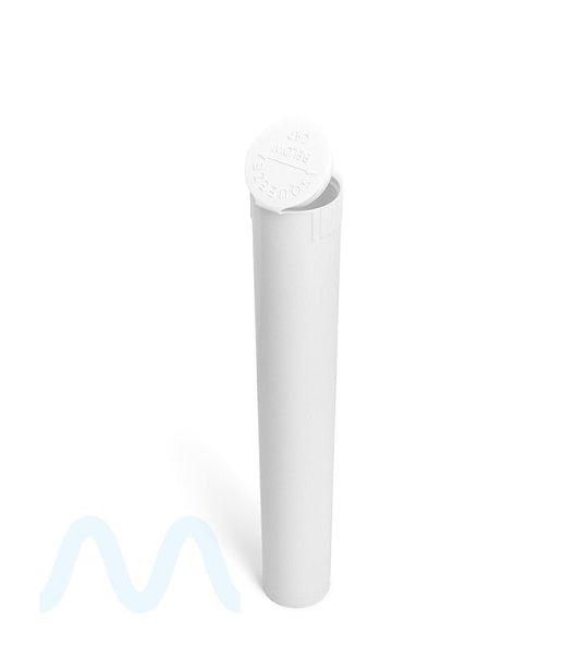 Child Resistant | King Size Pop Top Opaque Plastic PCR Pre - Roll Tubes (Open) | 116mm - White - 1000 Count - 6