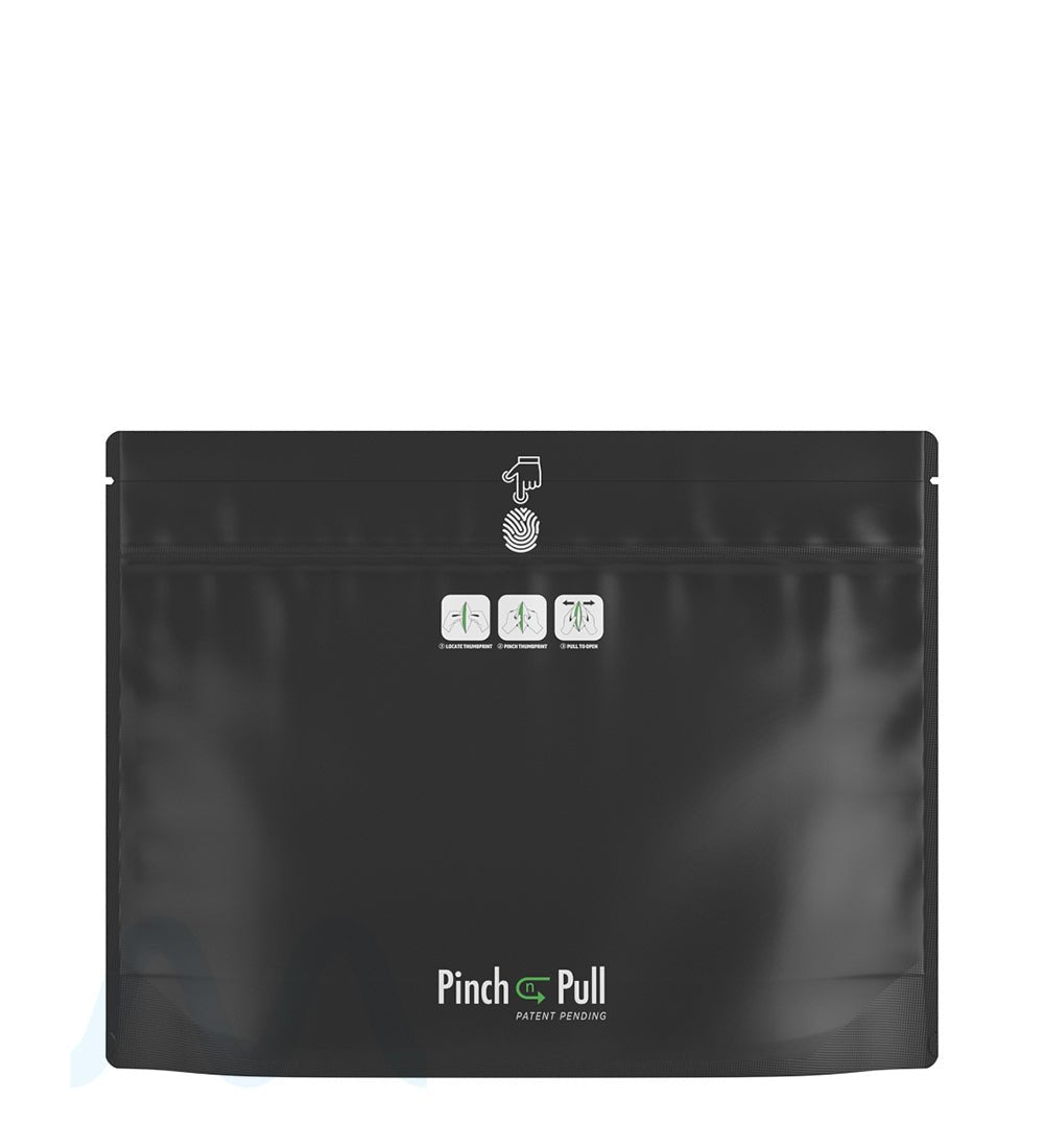 Child Resistant & Tamper Evident | Pinch N Pull Matte Black Mylar Exit Bags | 12in x 9in - 56g - 250 Count - 1