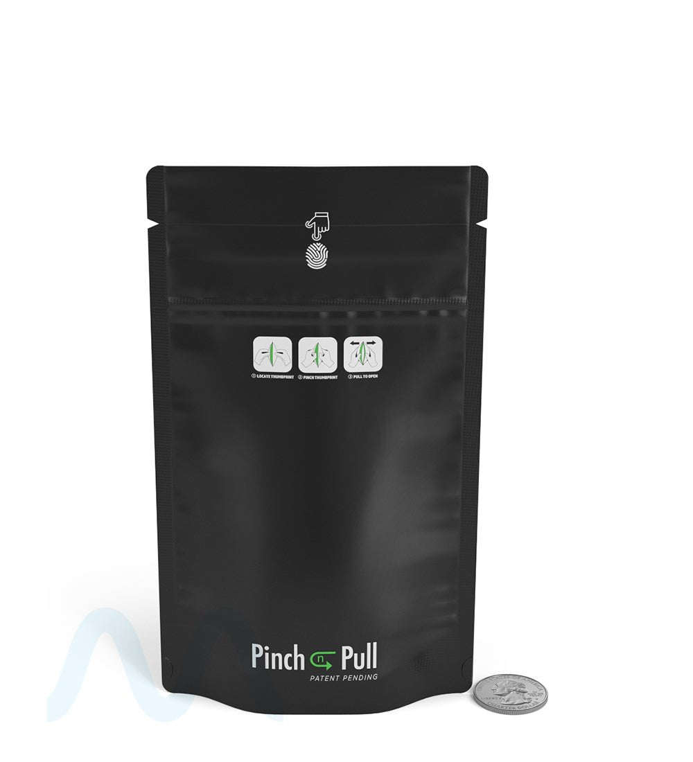 Child Resistant & Tamper Evident | Pinch N Slide 3.0 Matte Black Vista PCR Mylar Bags | 4in x 7.4in - 7g - 250 Count - 7