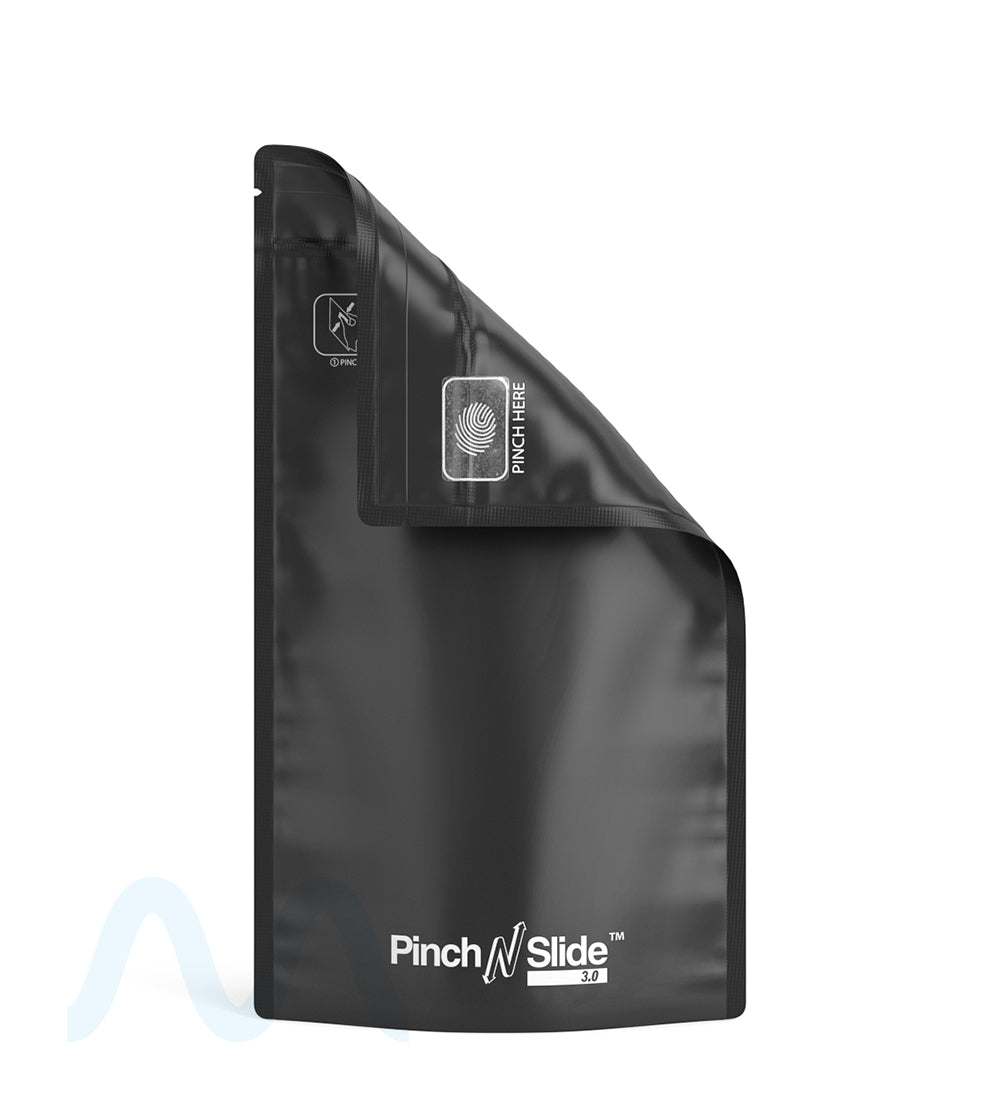 Child Resistant & Tamper Evident | Pinch N Slide 3.0 Matte Black Bottom Loading Mylar Bags | 5in x 8.5in - 14g - 250 Count - 5