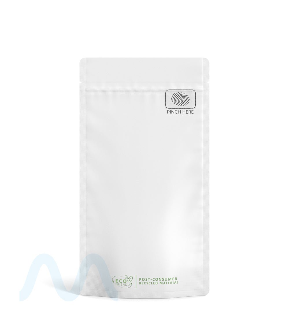 Child Resistant & Tamper Evident | Pinch N Slide 3.0 Matte White PCR Mylar Bags | 4in x 7.4in - 7g - 250 Count - 2