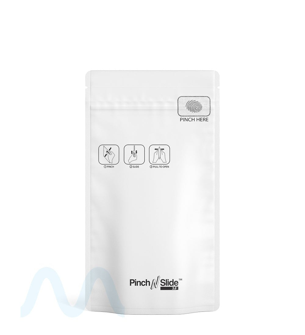 Child Resistant & Tamper Evident | Pinch N Slide 3.0 Matte White Mylar Bags | 4in x 7.4in - 7g - 250 Count - 2