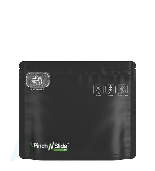 Child Resistant & Tamper Evident | Pinch N Slide 3.0 Matte Black PCR Mylar Exit Bags | 8in x 6.7in - 28g - 250 Count - 1