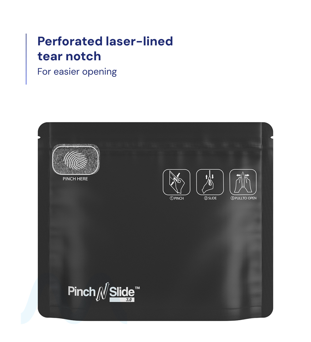 Child Resistant & Tamper Evident | Pinch N Slide 3.0 Matte Black Mylar Exit Bags | 8in x 6.7in - 28g - 250 Count - 2