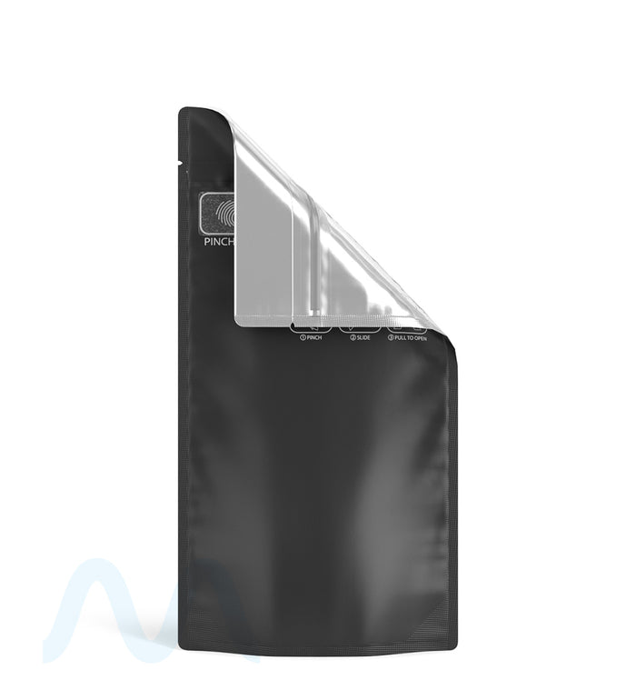 Child Resistant & Tamper Evident | Pinch N Slide 3.0 Matte Black Vista PCR Mylar Bags | 4in x 7.4in - 7g - 250 Count Image