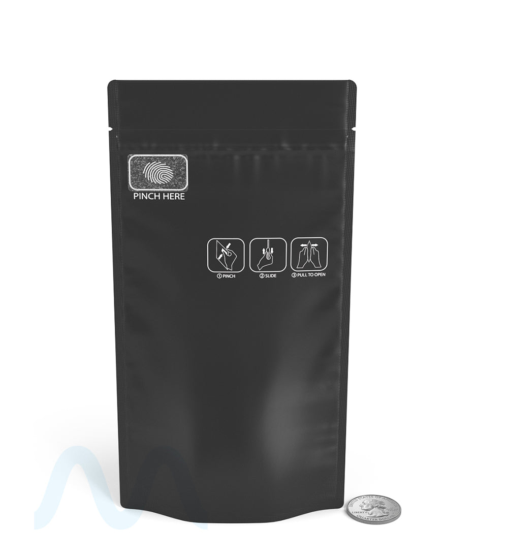 Child Resistant & Tamper Evident | Pinch N Slide 3.0 Matte Black Vista Mylar Bags | 4in x 7.4in - 7g - 250 Count - 7