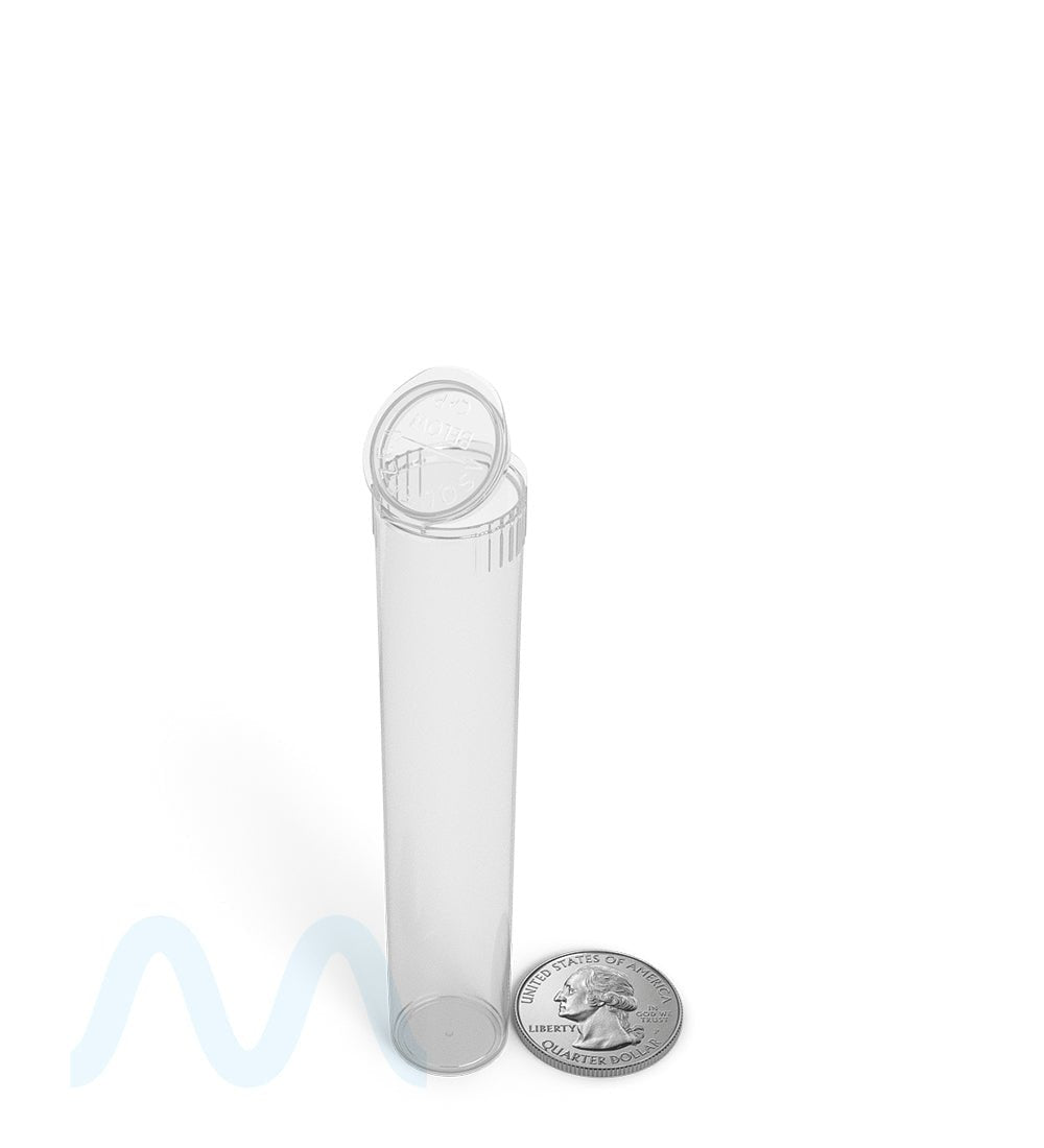 Child Resistant | Pop Top Plastic PCR Pre - Roll Tubes (Open) | 95mm - Clear - 1000 Count - 9