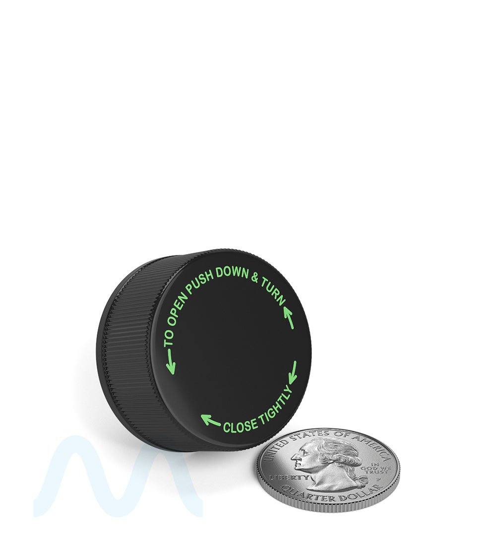 Child Resistant | Ribbed Push Down & Turn Plastic Caps w/ Foam Liner | 28mm - Glossy Black - 504 Count - 5