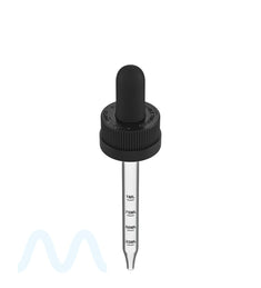 Child Resistant | Black Graduated Ribbed Glass Dropper Cap | 2oz - 1mL - 240 Count - 1