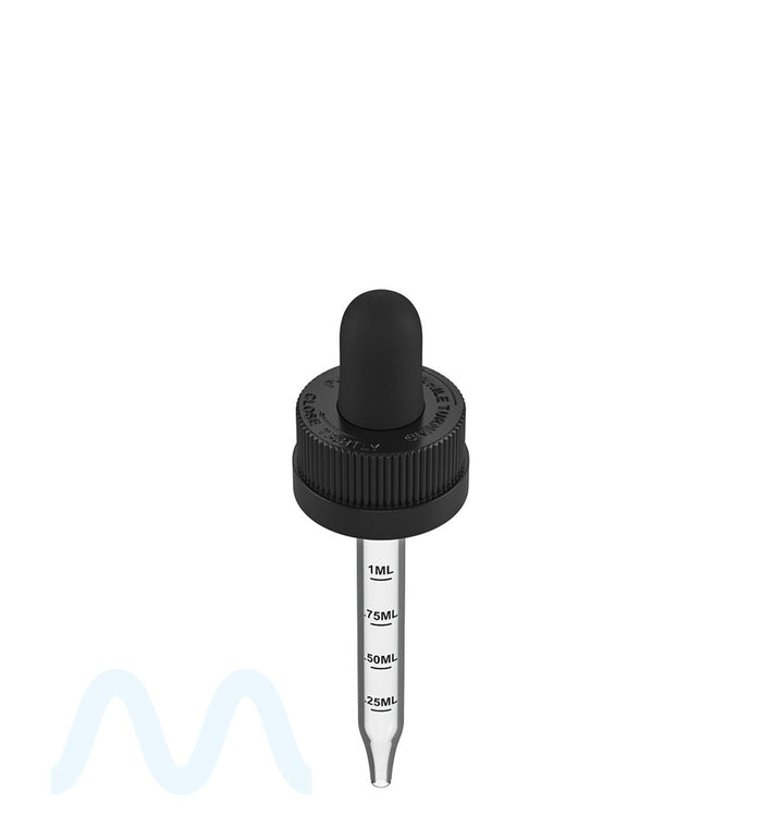 Child Resistant | Black Graduated Ribbed Glass Dropper Cap | 1oz - 1mL - 360 Count Image