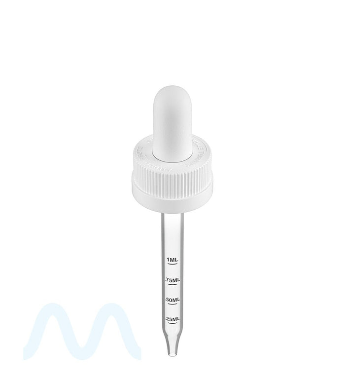 Child Resistant | White Graduated Ribbed Glass Dropper Cap | 2oz - 1mL - 240 Count Image