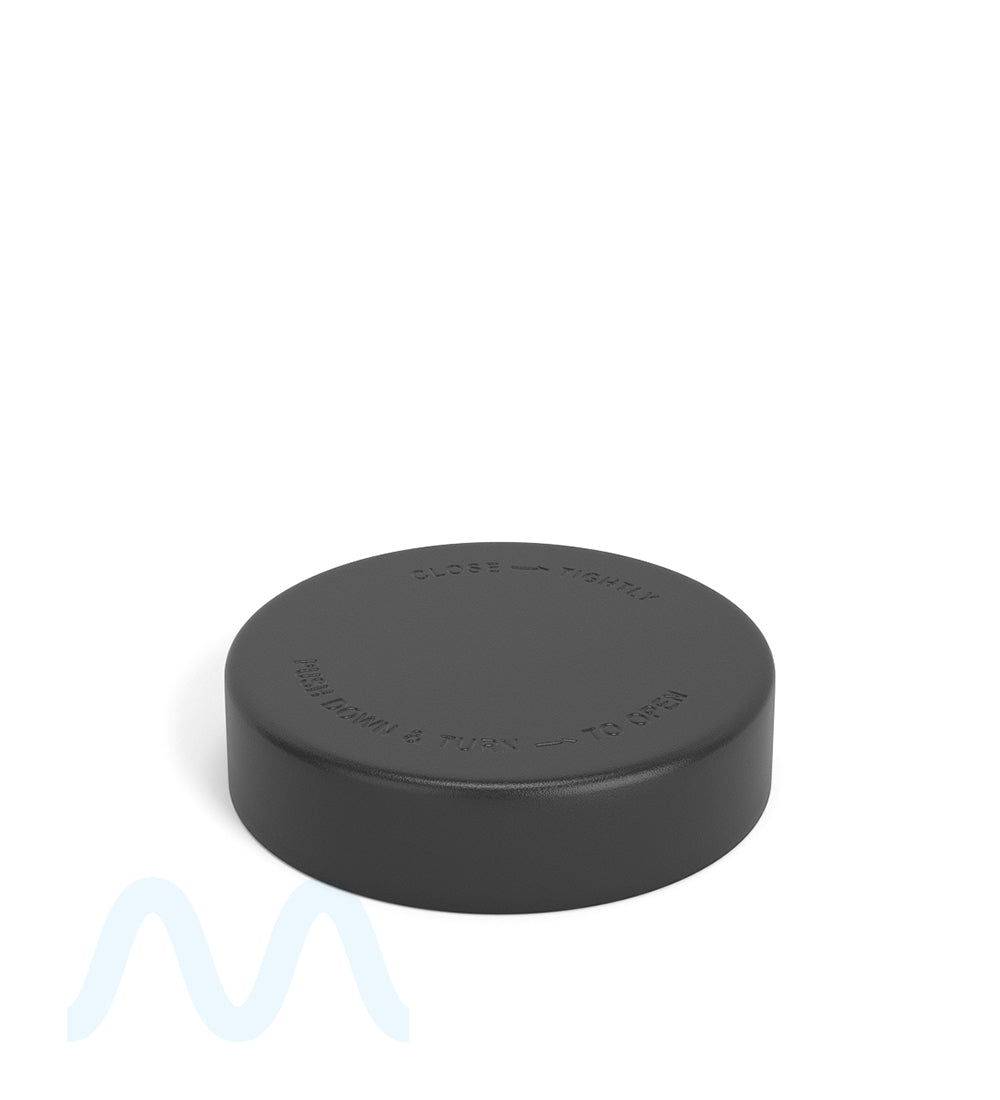 Child Resistant | Smooth Push Down & Turn Plastic Caps w/ Foam Liner | 57mm - Semi Gloss Black - 72 Count