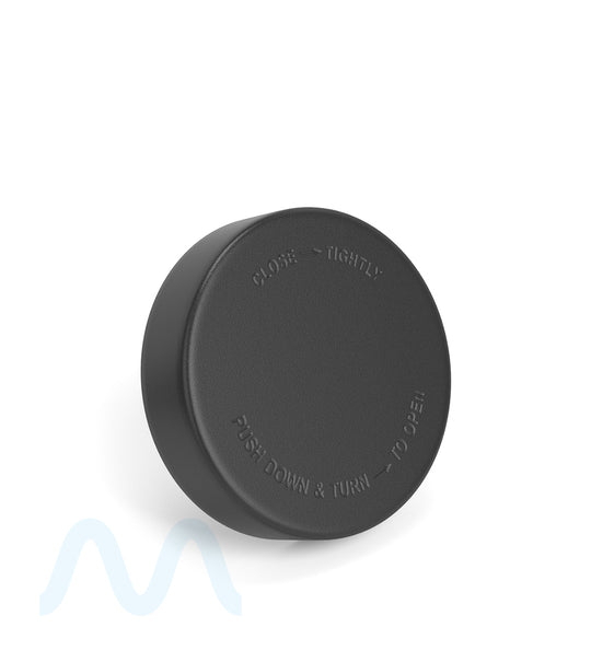 Child Resistant | Smooth Push Down & Turn Plastic Caps w/ Foam Liner | 57mm - Semi Gloss Black - 72 Count