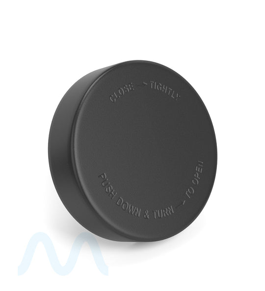 Child Resistant | Push Down & Turn Plastic Caps w/ Foam Liner | 78mm - Semi Gloss Black - 48 Count