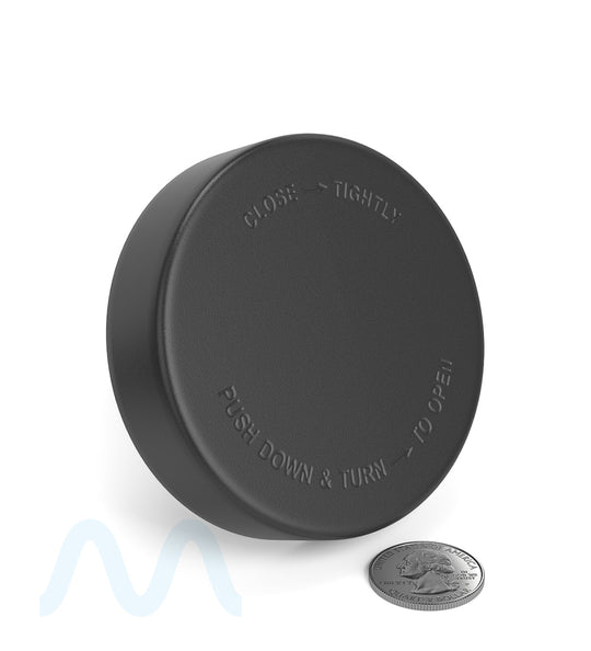 Child Resistant | Push Down & Turn Plastic Caps w/ Foam Liner | 78mm - Semi Gloss Black - 48 Count