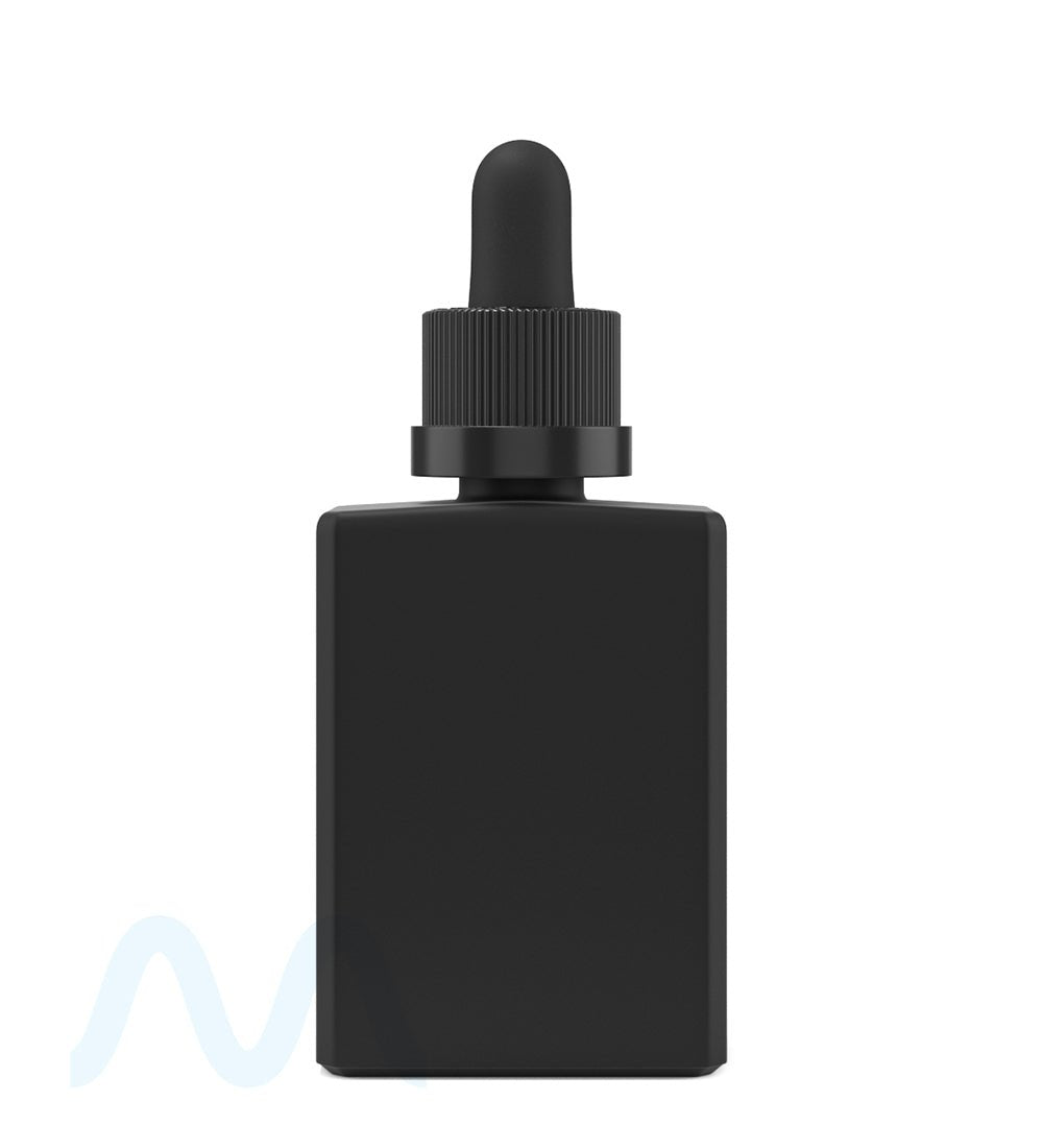 Child Resistant | Rectangular Glass Tincture Bottles w/ Black Ribbed Dropper Cap | 30mL - Matte Black - 120 Count - 4