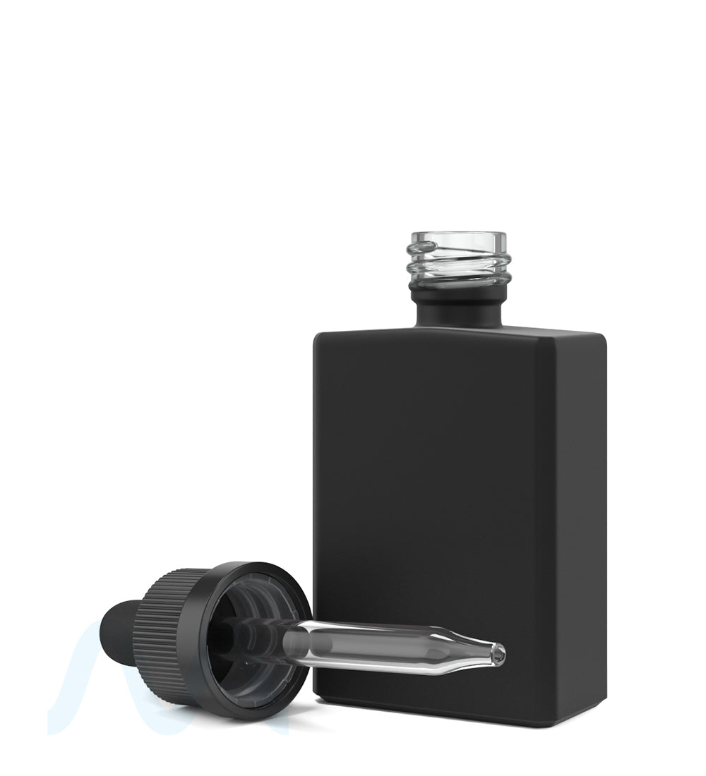 Child Resistant | Rectangular Glass Tincture Bottles w/ Black Ribbed Dropper Cap | 30mL - Matte Black - 120 Count - 5