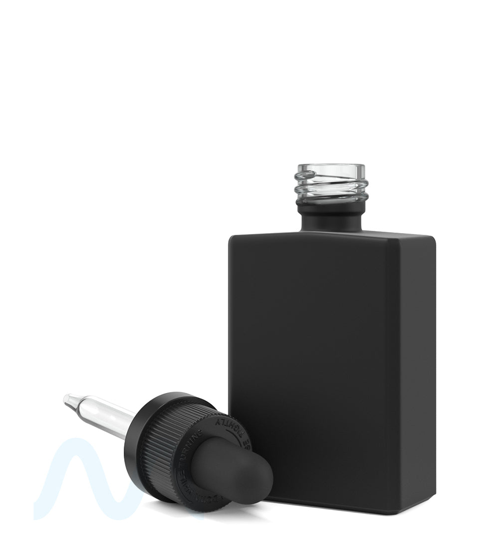 Child Resistant | Rectangular Glass Tincture Bottles w/ Black Ribbed Dropper Cap | 30mL - Matte Black - 120 Count - 6