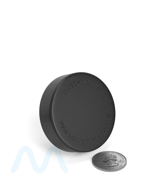 Child Resistant | Smooth Push Down & Turn Plastic Caps w/ Text & Foam Induction Heat Seal Liner | 50mm - Matte Black - 100 Count