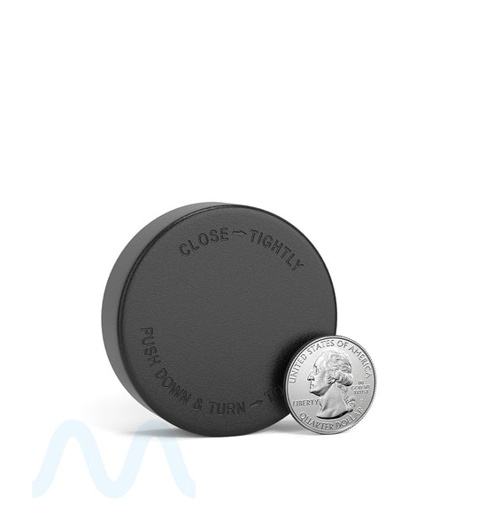 Child Resistant | Smooth Push Down & Turn Plastic Caps w/ Text & Foam Induction Heat Seal Liner | 50mm - Matte Black - 100 Count