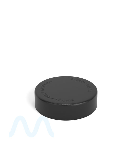 Child Resistant | Smooth Push Down & Turn Plastic Caps w/ Text & Foam Liner | 50mm - Matte Black - 100 Count