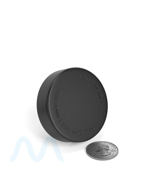 Child Resistant | Smooth Push Down & Turn Plastic Caps w/ Text & Foam Liner | 50mm - Matte Black - 100 Count