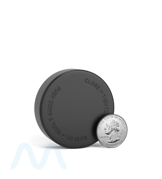 Child Resistant | Smooth Push Down & Turn Plastic Caps w/ Text & Foam Liner | 50mm - Matte Black - 100 Count