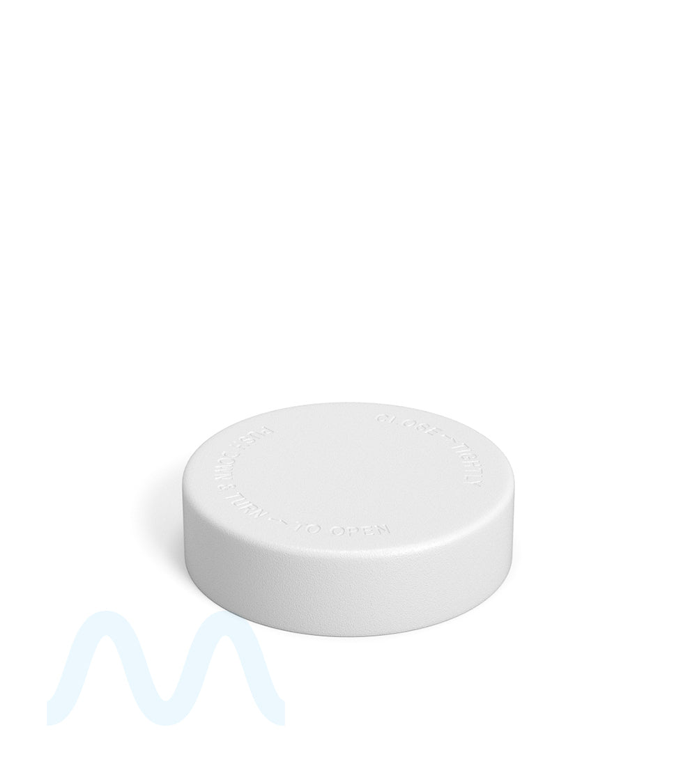 Child Resistant | Smooth Push Down & Turn Plastic PCR Caps w/ Text & Foam Liner | 50mm - Matte White - 100 Count