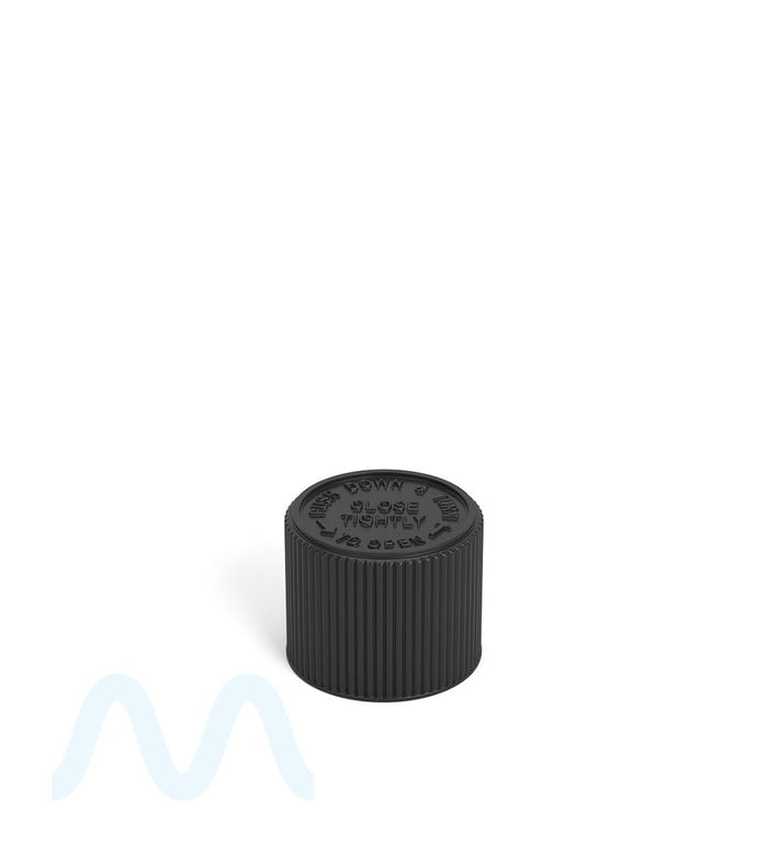 Child Resistant Ribbed Push Down & Turn Plastic PCR Caps w/ Foam Liner | 18mm - Matte Black | Sample Image