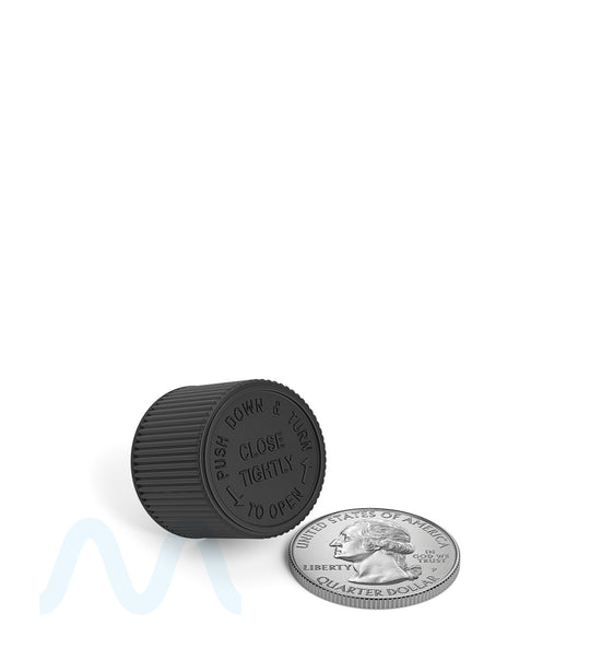 Child Resistant | Ribbed Push Down & Turn Plastic Caps w/ Foam Liner | 18mm - Matte Black - 400 Count - 5