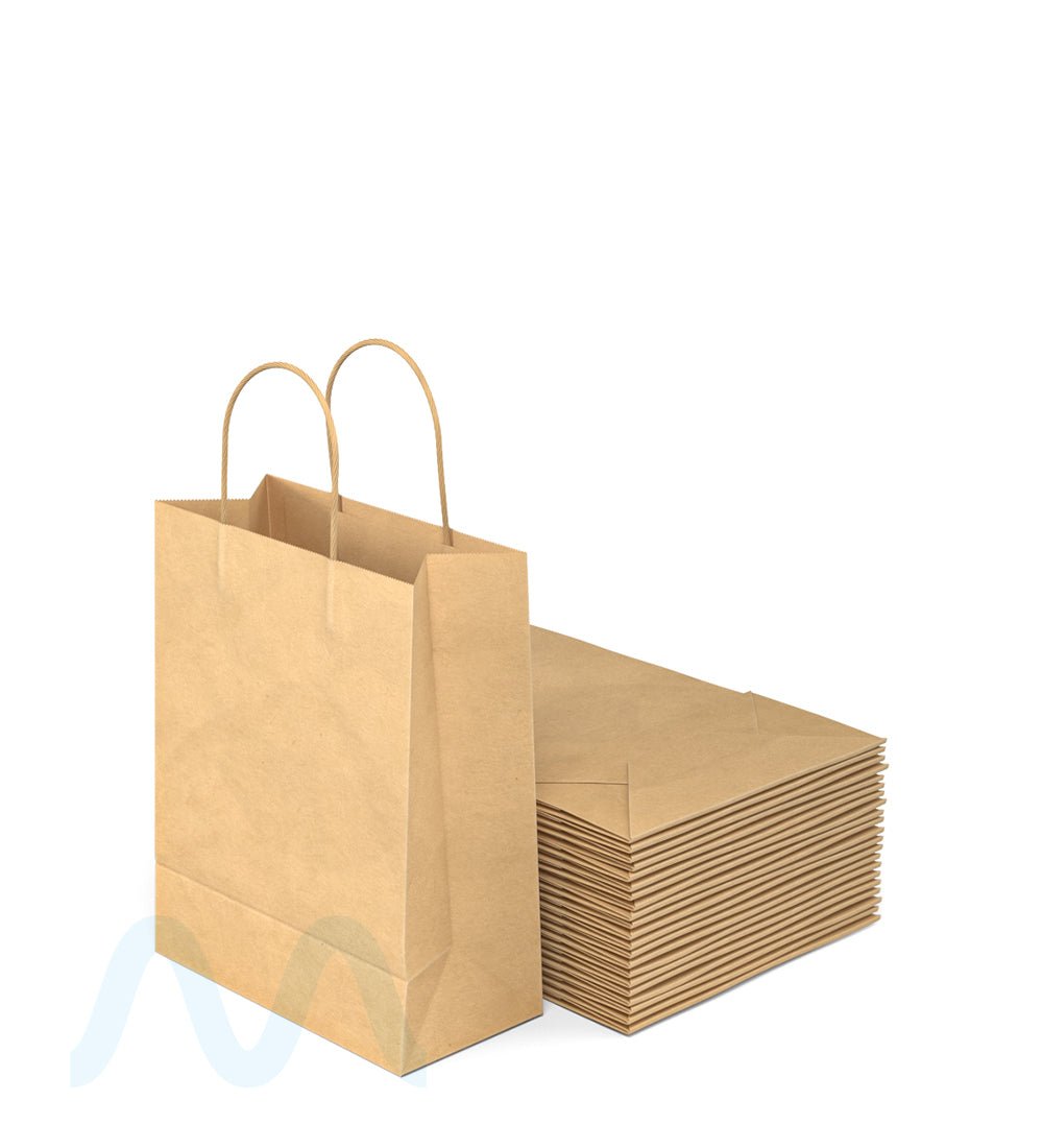 Kraft Paper Shopping Bags w/ Handles | 10in x 8in - Brown - 250 Count - 1