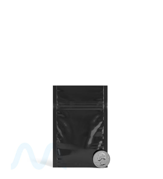 Tamper Evident | Glossy Black Mylar Bags (No Tear Notch) | 3in x 4.5in - 1g - 1000 Count