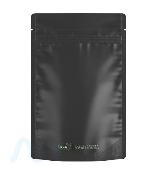 Tamper Evident | Matte Black Vista PCR Mylar Bags (Tear Notch) | 6in x 9.3in - 28g - 1000 Count