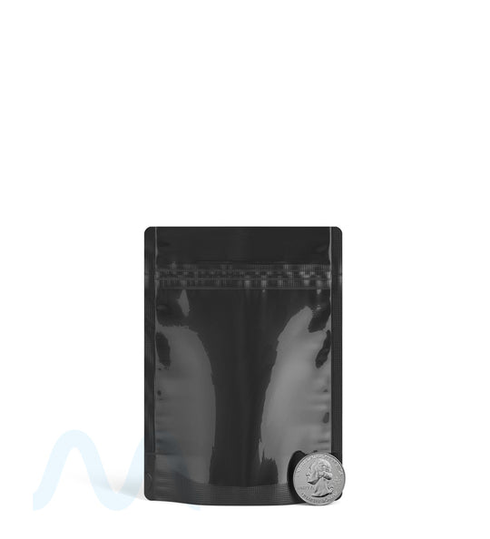 Tamper Evident | Glossy Black Vista Mylar Bags (No Tear Notch) | 3.62in x 5in - 3.5g - 1000 Count - 6